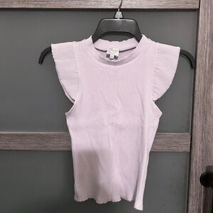 Blue Rain by Francesca's | Ribbed High Neck Tank Top with Ruffles-Lilac- Size L